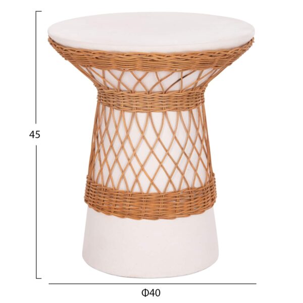 ΒΟΗΘΗΤΙΚΟ ΤΡΑΠΕΖΙ ΣΤΡΟΓΓΥΛΟ DELIA HM18167.02 FIBER CEMENT ΛΕΥΚΟ & RATTAN Φ40x45Υεκ - Image 2