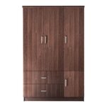 CLOSET Ντουλάπα Τετράφυλλη, 5 Ράφια, 2 Συρτάρια, Θέσεις για Κρεμάστρες, Απόχρωση Καρυδί 120x50x180cm