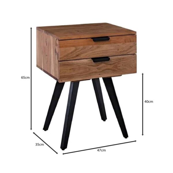 ANKO Κομοδίνο Μέταλλο Βαφή Μαύρο, Ξύλο Ακακία Φυσικό 47x35x65cm - Image 6