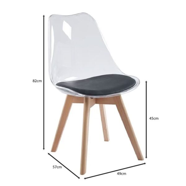 MARTIN Καρέκλα Ξύλο, PET Clear, PU Μαύρο, Μονταρισμένη Ταπετσαρία 49x57x82cm - Image 5