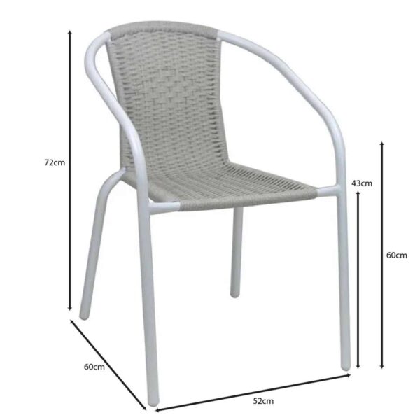 BALENO-W Πολυθρόνα Στοιβαζόμενη, Μέταλλο Βαφή Άσπρο, Wicker Beige 52x60x72cm - Image 3