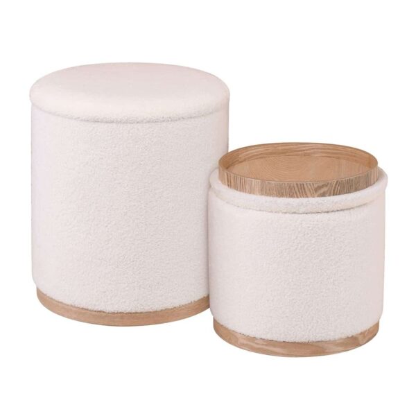 MATIC Set-2 Σκαμπό-Τραπεζάκι με Αποθηκευτικό Χώρο, Teddy Ύφασμα Εκρού Φ38cm H.45cm + Φ34cm H.32cm - Image 4