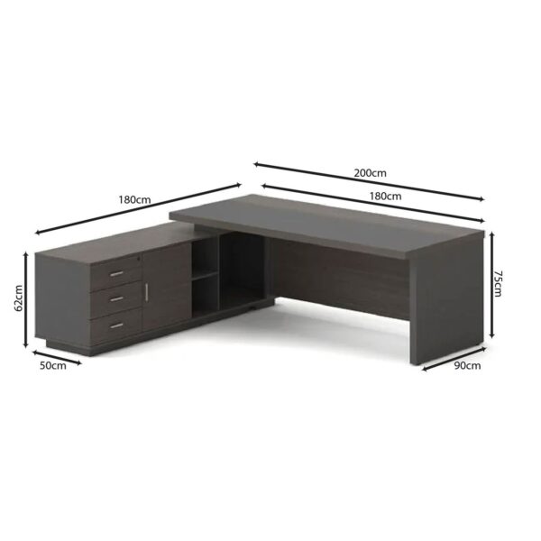VIP Γραφείο Αριστερή Γωνία, Απόχρωση Grey Walnut 180x90x75/180x50x62 cm - Image 5