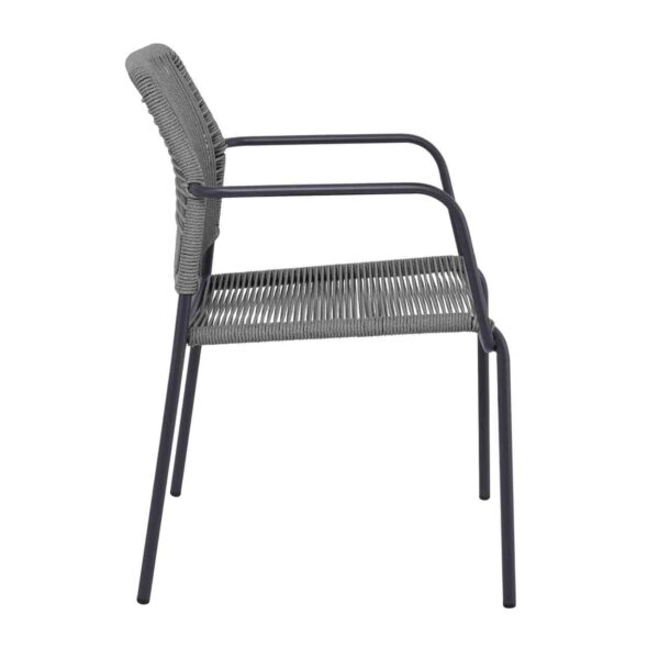 LUIGI Πολυθρόνα Βεράντας-Κήπου Μέταλλο Βαφή Ανθρακί, Rope Wicker Γκρι, Στοιβαζόμενη 52x61x79cm - Image 3