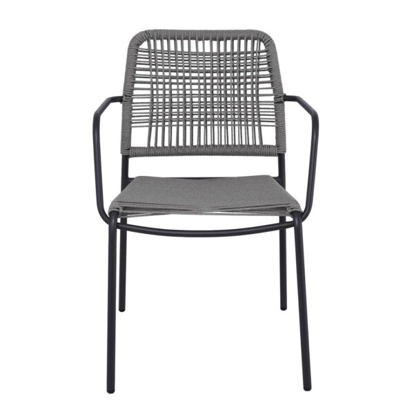 LUIGI Πολυθρόνα Βεράντας-Κήπου Μέταλλο Βαφή Ανθρακί, Rope Wicker Γκρι, Στοιβαζόμενη 52x61x79cm - Image 5