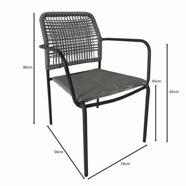 LUIGI Πολυθρόνα Βεράντας-Κήπου Μέταλλο Βαφή Ανθρακί, Rope Wicker Γκρι, Στοιβαζόμενη 52x61x79cm - Image 6