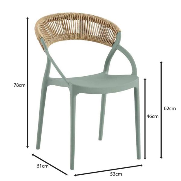 DORA Πολυθρόνα Στοιβαζόμενη, PP Πράσινο, Rope Wicker Φυσικό 53x61x78cm - Image 3
