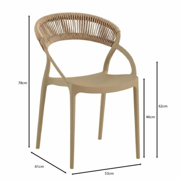 DORA Πολυθρόνα Στοιβαζόμενη, PP Tortora, Rope Wicker Φυσικό 53x61x78cm - Image 3