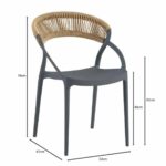 DORA Πολυθρόνα Στοιβαζόμενη, PP Ανθρακί, Rope Wicker Φυσικό 53x61x78cm - Image 3