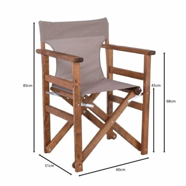 Σκηνοθέτη Πολυθρόνα Οξιά, Βαφή Εμποτισμού Καρυδί, Textilene Sand Beige, Πτυσσόμενη 60x51x85cm - Image 6