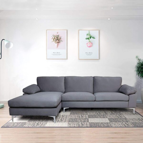 ALEX Καναπές Σαλονιού Καθιστικού Δεξιά Γωνία, Ύφασμα Σκούρο Γκρι Velure 260x130x82cm H.83cm - Image 3