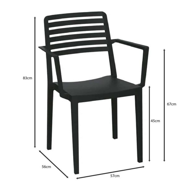 NOLA Πολυθρόνα Τραπεζαρίας Κήπου Στοιβαζόμενη, PP - UV Protection, Απόχρωση Μαύρο 57x56x83cm - Image 3