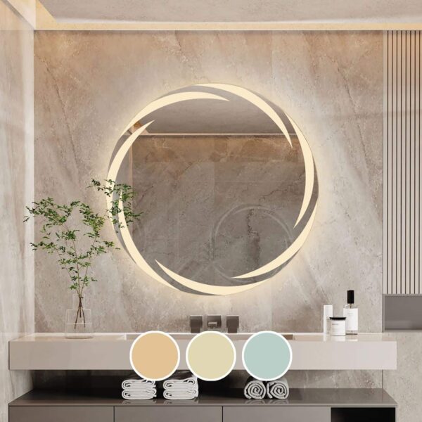 LED-1 Καθρέπτης Τοίχου - Φωτιζόμενος - Αφής, με 3 επιλογές εναλλαγής χρωμάτων Φ60cm - Image 2