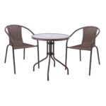 BALENO-W Set Κήπου - Βεράντας: Τραπέζι + 2 Πολυθρόνες Μέταλλο Καφέ - Wicker Brown Table:Φ60x70 Armchair:52x60x72 - Image 2