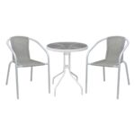 BALENO-W Set Κήπου - Βεράντας: Τραπέζι + 2 Πολυθρόνες Μέταλλο Άσπρο, Wicker Beige Table:Φ60x70 Armchair:52x60x72 - Image 2