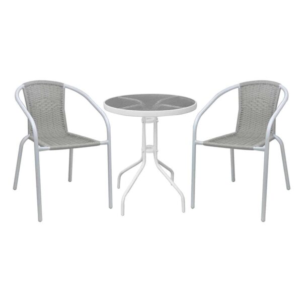 BALENO-W Set Κήπου - Βεράντας: Τραπέζι + 2 Πολυθρόνες Μέταλλο Άσπρο, Wicker Beige Table:Φ60x70 Armchair:52x60x72 - Image 2
