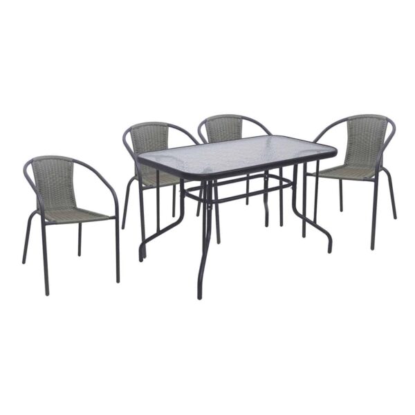 BALENO-W Set Τραπεζαρία Κήπου: Τραπέζι + 4 Πολυθρόνες Μέταλλο Ανθρακί, Wicker Mixed Grey Table:110x60x71 Seat:52x60x72 - Image 2