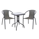 BALENO-W Set Κήπου - Βεράντας: Τραπέζι + 2 Πολυθρόνες Μέταλλο Ανθρακί, Wicker Mixed Grey Table:60x60x70 Seat:52x60x72 - Image 2