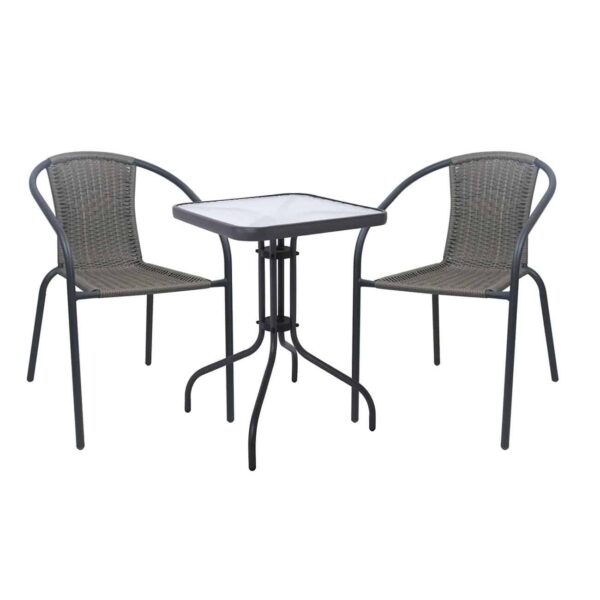 BALENO-W Set Κήπου - Βεράντας: Τραπέζι + 2 Πολυθρόνες Μέταλλο Ανθρακί, Wicker Mixed Grey Table:60x60x70 Seat:52x60x72 - Image 2