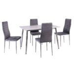 JETTA-DATUM Τραπεζαρία Κουζίνας Χρώμιο, Τραπέζι Mdf Άσπρο + 4 Καρέκλες Velure Γκρι Table:120x80x75 Chair:40x50x95 - Image 2