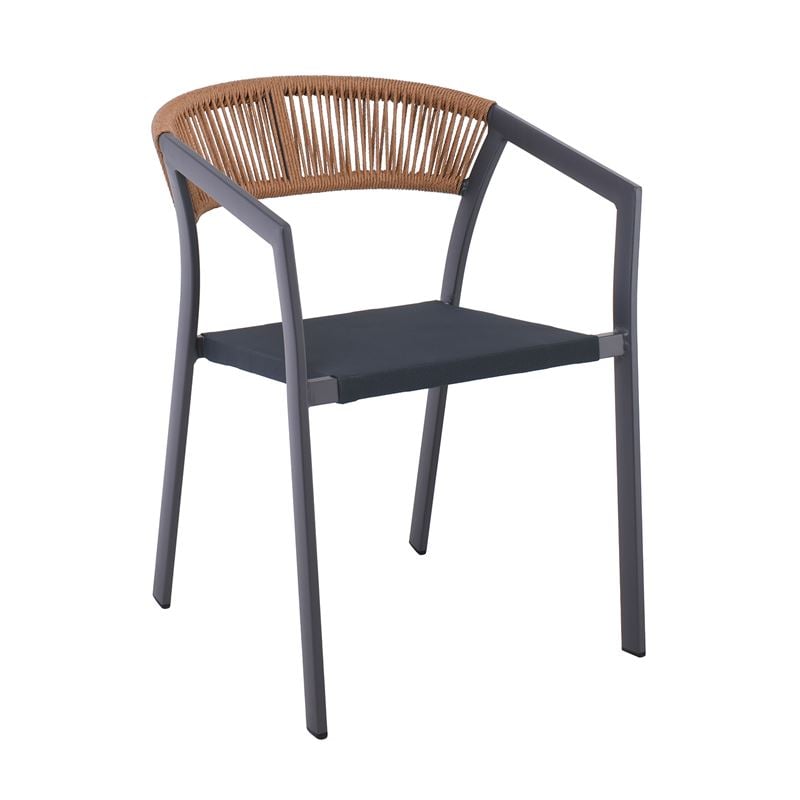 parma-polythrona-verantas-kipou-alu-anthraki-rope-wicker-fysiko-textilene-anthraki-stoivazomeni-enlarge PARMA Πολυθρόνα Βεράντας-Κήπου ALU Ανθρακί Rope Wicker Φυσικό Textilene Ανθρακί Στοιβαζόμενη 55x58x78cm - Image 1