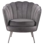 ΠΟΛΥΘΡΟΝΑ COQUILLE ΑΠΟ ΓΚΡΙ ΒΕΛΟΥΔΟ ΜΕ ΑΣΗΜΙ ΒΑΣΗ 80x78x85Υ εκ.HM8493.01 - Image 3