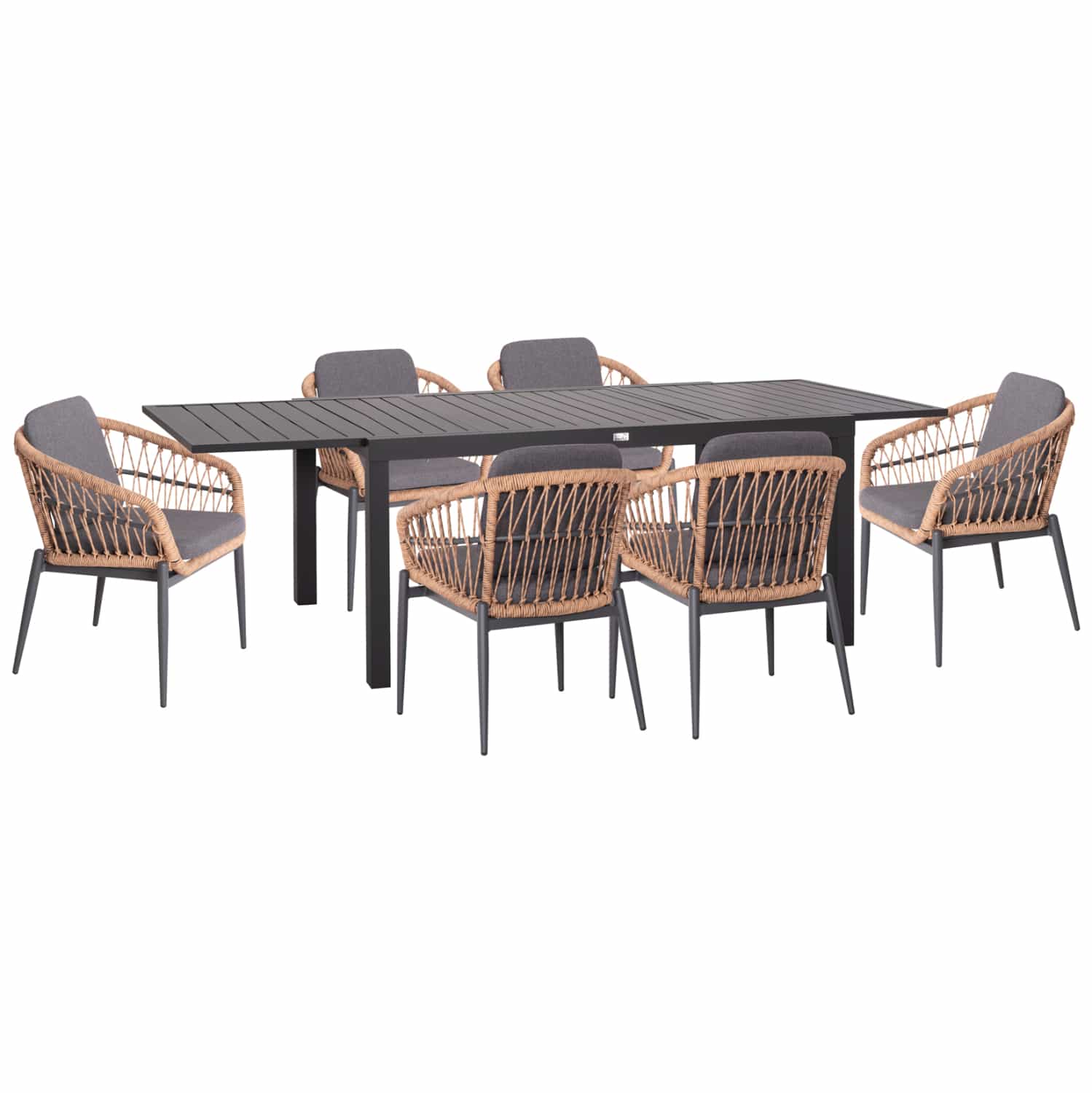 HM21157 ΣΕΤ ΤΡΑΠΕΖΑΡΙΑΣ ΕΞ.ΧΩΡΟΥ 7ΤΜΧ KRUM HM21157 ΣΚΟΥΡΟ ΓΚΡΙ ΑΛΟΥΜΙΝΙΟ--P.E.RATTAN - Image 1
