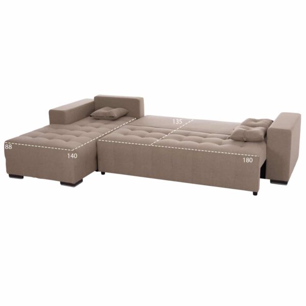ΓΩΝΙΑΚΟΣ ΚΑΝΑΠΕΣ-ΚΡΕΒΑΤΙ ΜΕ ΑΠΟΘ.ΧΩΡΟ TRENDSTON HM3302.03L ΜΠΕΖ ΥΦΑΣΜΑ 298x177x95Υεκ - Image 3