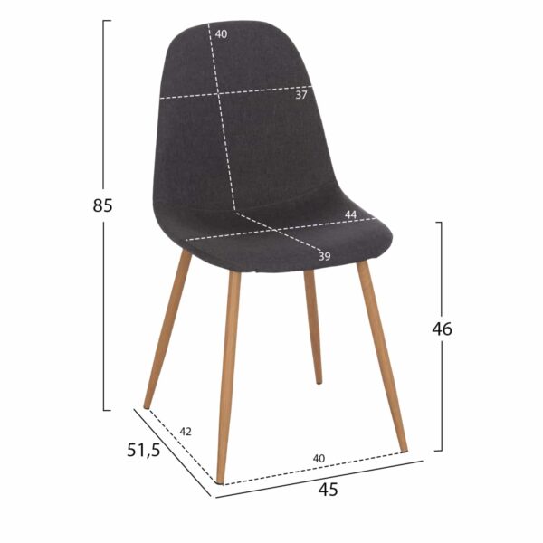 ΚΑΡΕΚΛΑ LEONARDO HM00100.10  ΜΕ ΜΕΤΑΛΛΙΚΑ ΠΟΔΙΑ & ΥΦΑΣΜΑ ΓΚΡΙ  45x51.5x85Υεκ. - Image 2