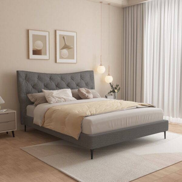 ΚΡΕΒΑΤΙ ΔΙΠΛΟ JILL HM737.01 ΥΦΑΣΜΑ ΣΕ ΓΚΡΙ--ΓΙΑ ΣΤΡΩΜΑ 160x200εκ. - Image 2