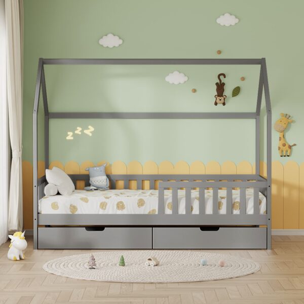 ΚΡΕΒΑΤΙ ΠΑΙΔΙΚΟ ΜΕ ΣΥΡΤΑΡΙΑ PHYLLIS HM724.05 τ.MONTESSORI ΓΚΡΙ 196x97x161Υεκ. - Image 4