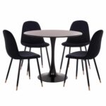 ΣΕΤ ΤΡΑΠΕΖΑΡΙΑΣ 5ΤΜΧ BROLIN HM21191 MDF TOP-ΜΕΤΑΛΛΙΚΑ ΠΟΔΙΑ-ΒΕΛΟΥΔΟ--ΜΑΥΡΟ