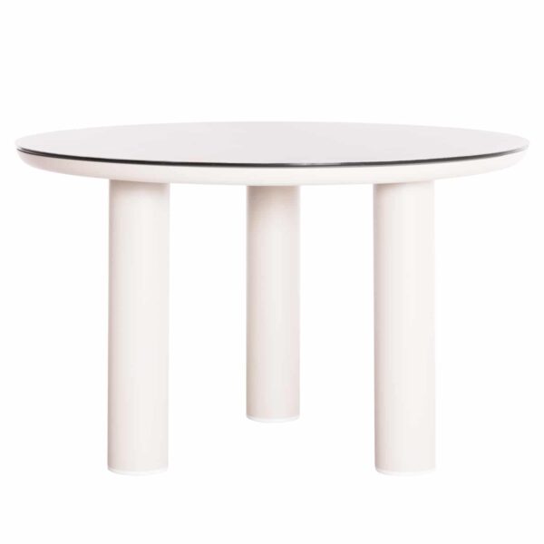 ΤΡΑΠΕΖΙ ΑΛΟΥΜΙΝΙΟΥ DOSUN HM6201.02 ΚΡΕΜ ΣΚΕΛΕΤΟΣ-3D PRINT ΓΥΑΛΙ-ΚΕΡΑΜΙΚΟ LOOK Φ120εκ - Image 3