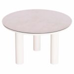 ΤΡΑΠΕΖΙ ΑΛΟΥΜΙΝΙΟΥ DOSUN HM6201.02 ΚΡΕΜ ΣΚΕΛΕΤΟΣ-3D PRINT ΓΥΑΛΙ-ΚΕΡΑΜΙΚΟ LOOK Φ120εκ - Image 4