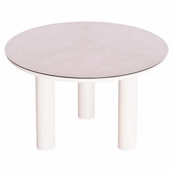 ΤΡΑΠΕΖΙ ΑΛΟΥΜΙΝΙΟΥ DOSUN HM6201.02 ΚΡΕΜ ΣΚΕΛΕΤΟΣ-3D PRINT ΓΥΑΛΙ-ΚΕΡΑΜΙΚΟ LOOK Φ120εκ - Image 4