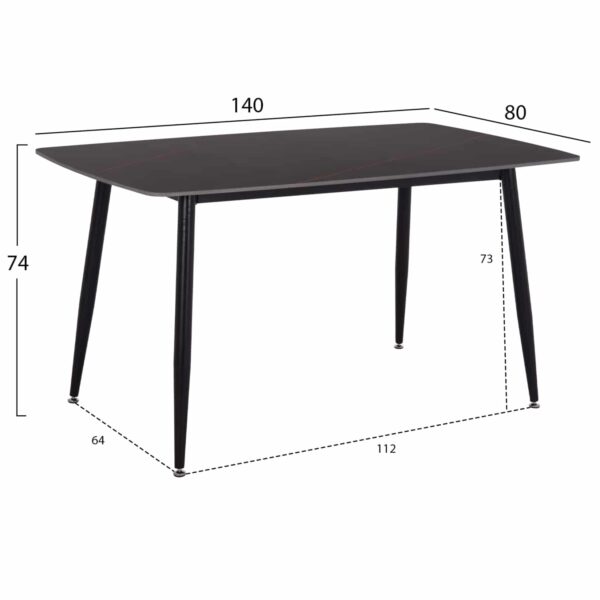 ΤΡΑΠΕΖΙ RAVEN HM18149.02 ΚΕΡΑΜΙΚΟ TOP ΜΕ ΟΨΗ ΜΑΥΡΟ ΜΑΡΜΑΡΟ 140x80x74Υεκ. - Image 2