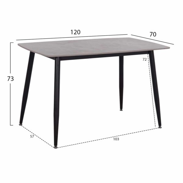 ΤΡΑΠΕΖΙ RAVEN HM9854.13 ΚΕΡΑΜΙΚΟ TOP ΓΚΡΙ ΜΑΡΜΑΡΟ-ΜΑΥΡΟ ΜΕΤΑΛΛΟ 120x70x73Υεκ. - Image 2