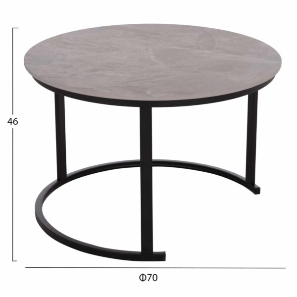 ΤΡΑΠΕΖΙ ΣΑΛΟΝΙΟΥ 2ΤΜΧ TALOS ΚΕΡΑΜΙΚΟ TOP ΜΕ ΟΨΗ ΓΚΡΙ ΜΑΡΜΑΡΟΥ HM18140.04 Φ70+Φ50 - Image 2