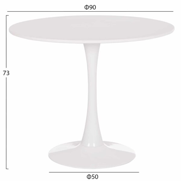 ΤΡΑΠΕΖΙ ΣΤΡΟΓΓΥΛΟ BROLIN HM18141.01 MDF TOP-ΒΑΣΗ ΜΕΤΑΛΛΙΚΗ--ΛΕΥΚΟ Φ90x73Υεκ - Image 2