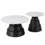 ΤΡΑΠΕΖΙΑ ΣΑΛΟΝΙΟΥ LIDOK HM18261.01 ΚΕΡΑΜΙΚΑ TOP ΟΨΗ ΛΕΥΚΟΥ ΜΑΡΜΑΡΟΥ Φ50εκ & Φ70εκ