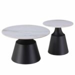 ΤΡΑΠΕΖΙΑ ΣΑΛΟΝΙΟΥ CORREN HM18264.04 ΚΕΡΑΜΙΚΑ TOP ΟΨΗ ΛΕΥΚΟΥ-ΧΡΥΣΟΥ ΜΑΡΜΑΡΟΥ Φ50εκ & Φ70εκ