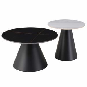 ΤΡΑΠΕΖΙΑ ΣΑΛΟΝΙΟΥ RIDGE HM18266.10 ΚΕΡΑΜΙΚΑ TOP ΜΕ ΟΨΗ ΜΑΥΡΟΥ-ΛΕΥΚΟΥ ΜΑΡΜΑΡΟΥ Φ50εκ & Φ70εκ