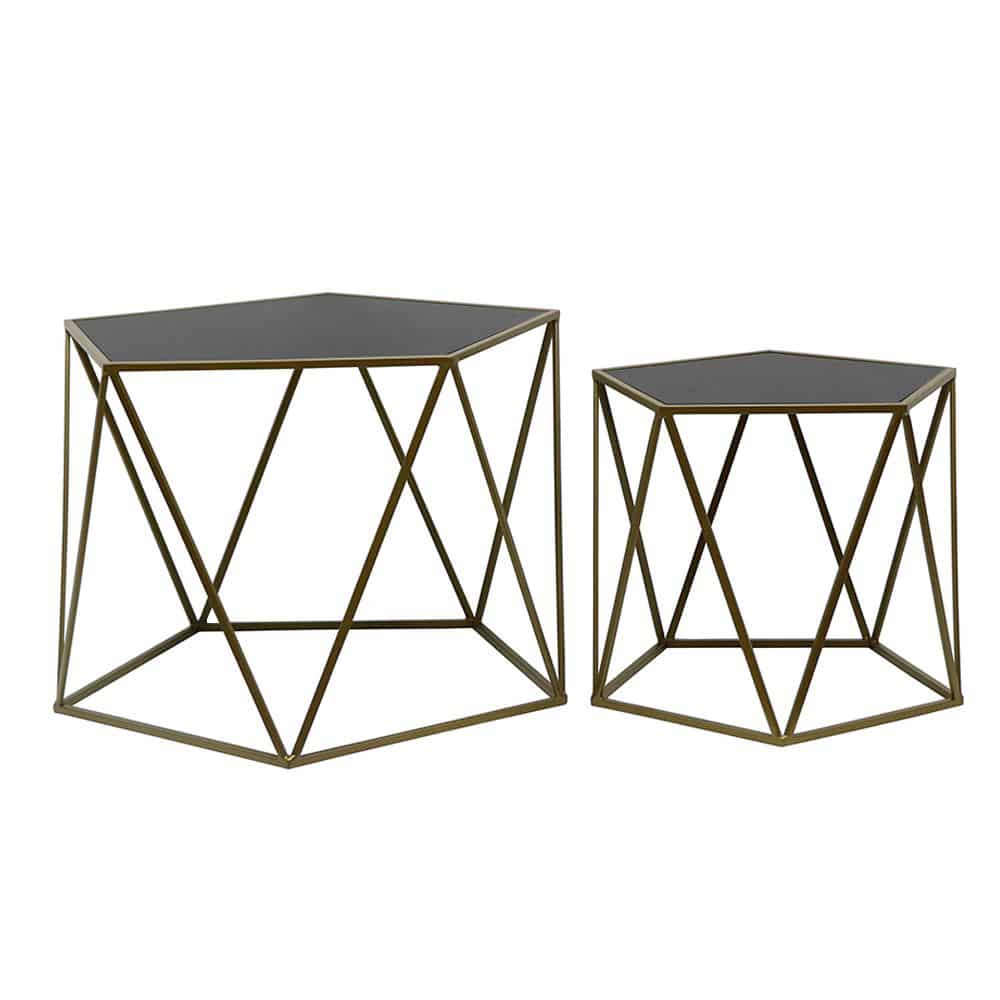 04-0365-XBO31-first- DIAMOND COFFEE TABLE SET 2ΤΕΜ ΜΑΥΡΟ ΧΡΥΣΟ 61.5x64.5x45 04-0365 - Image 1