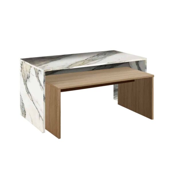 TUNUSIA COFFEE TABLE ARTISAN OAK ΛΕΥΚΟ ΜΕ ΟΨΗ ΜΑΡΜΑΡΟΥ 90x45x45 04-0835 - Image 2