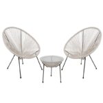 ACAPULCO Set Κήπου - Βεράντας: Τραπέζι + 2 Πολυθρόνες Μέταλλο Μαύρο / Rattan Άσπρο Τραπ:Φ50x50cm - Πολ:73x76x89cm - Image 4