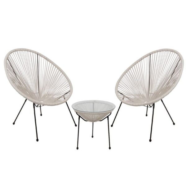 ACAPULCO Set Κήπου - Βεράντας: Τραπέζι + 2 Πολυθρόνες Μέταλλο Μαύρο / Rattan Άσπρο Τραπ:Φ50x50cm - Πολ:73x76x89cm - Image 4