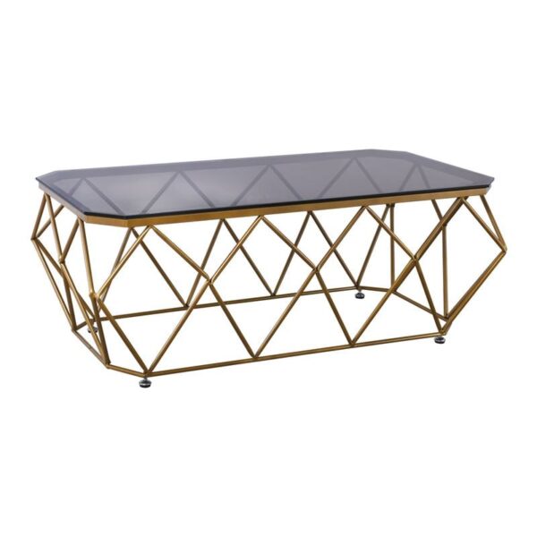 ACTON Τραπεζάκι Σαλονιού Καθιστικού, Μέταλλο Βαφή Χρυσό Γυαλί Tea Colour Tempered 136x71x45cm (Top 121x61cm) - Image 4