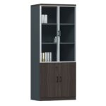 ADVANCE Βιβλιοθήκη Γραφείου, 3 Ράφια Πόρτες Γυαλί, Ντουλάπι, Απόχρωση Σκ. Καρυδί - Sky Grey 80x40x200cm - Image 4