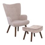 ALMA Πολυθρόνα - Μπερζέρα με Σκαμπό - Υποπόδιο Καρυδί Ύφασμα Velure Ανοιχτό Καφέ,K/D 69x76x97cm / 52x38x35cm - Image 3