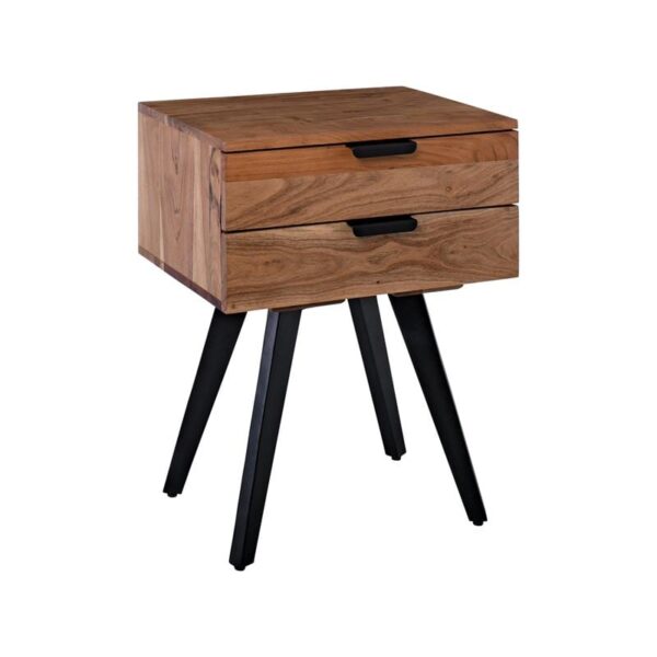 ANKO Κομοδίνο Μέταλλο Βαφή Μαύρο, Ξύλο Ακακία Φυσικό 47x35x65cm - Image 7